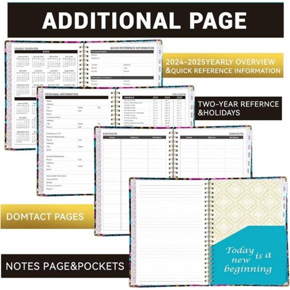 2024 Planner- Weekly & Monthly Planner, Spiral Bound with Tabs, Inner Pocket - Picture 3 of 8